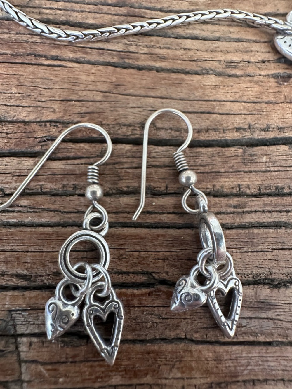 Brighton Silver Heart Lariat Necklace with Heart Drop and Matching Earrings - Picture 2 of 5